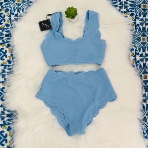 NWT Zaful Baby Blue Scalloped Bikini Size Small
